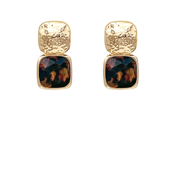 Bold Faceted Stone Square Earrings - Picture 1 of 1